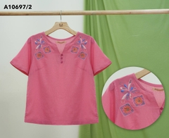 Áo Kiểu Linen Tay Ngắn Thêu Họa Tiết - A10697/2