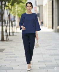 M COLLECTION | Áo Kiểu Nữ Trung Niên Tặng Mẹ, Bà Tơ Cotton Thêu Hoa Cổ Tròn Tay Lỡ Thanh Lịch A12864LW01