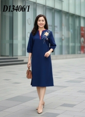 MCollection | Đầm Thường Ngày Phuom Suông Linen Dài Qua Gối In D13406LW01