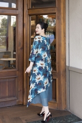 M COLLECTION | Váy Đầm Nữ Trung Niên Tặng Mẹ, Bà Suông Tơ 2 Lớp Cổ Tròn Tay Lỡ In Hoa D13247LW01