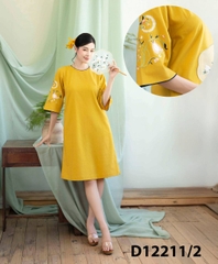 Đầm Tiệc Phom Suông Linen Dày Ngang Gối Thêu Họa Tiết - D12211/2