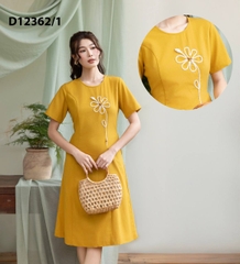 Đầm Tiệc Phom Suông Linen Dày Qua Gối Thêu Hoa - D12362/1