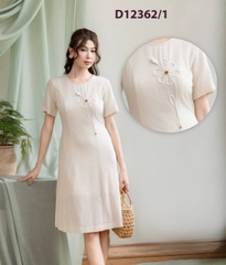 Đầm Tiệc Phom Suông Linen Dày Qua Gối Thêu Hoa - D12362/1
