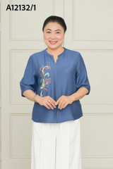 Áo Trung Niên Lụa Hàn Tay Lở Thêu Họa Tiết - A12132/1