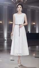 SWANLAKE | Váy Đầm Nữ Maxi Sát Nách Cổ Tròn Dây Thắt Eo Vải Tơ Ép Hoa Dự Tiệc Sang Trọng D13409LW01