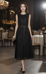 SWANLAKE | Váy Đầm Nữ Maxi Sát Nách Cổ Tròn Dây Thắt Eo Vải Tơ Ép Hoa Dự Tiệc Sang Trọng D13409LW01