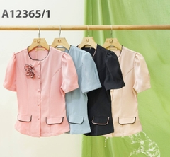 Áo Kiểu Vải Bố Tay Lở Đính Hoa 3D - A12365/1