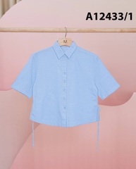Áo Kiểu Linen Tay Lở Đính Dây Nơ - A12433/1