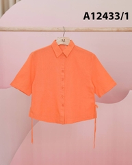 Áo Kiểu Linen Tay Lở Đính Dây Nơ - A12433/1