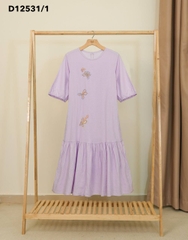 Đầm Thường Ngày Phom Suông Linen Maxi Thêu Họa Tiết - D12531/1