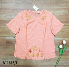 Áo Kiểu Linen Wash Tay Ngắn Thêu Họa Tiết - A11613/1