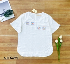 Áo Kiểu Linen Wash Tay Ngắn Thêu Họa Tiết - A11649/1