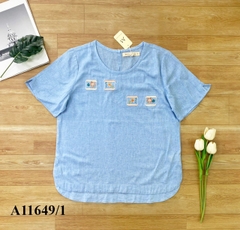 Áo Kiểu Linen Wash Tay Ngắn Thêu Họa Tiết - A11649/1