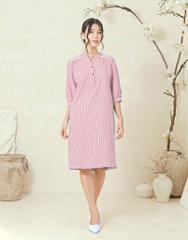 Đầm Tiệc Phom Suông Cotton Sọc Qua Gối Thêu Họa Tiết - D11882/4
