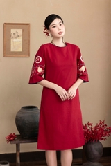 Đầm Tiệc Phom Suông Linen Dày Ngang Gối Thêu Họa Tiết - D12211/2