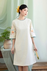 Đầm Tiệc Phom Suông Linen Dày Ngang Gối Thêu Họa Tiết - D12211/2