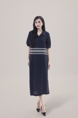 Váy Đầm Nữ Tay Ngắn Cổ Sơ Mi Vải Tơ Phối Ren Sọc Ngang Có Túi Công Dở Dạo Phố D13017LW01