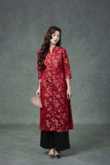 SWANLAKE | Áo Dài Cách Tân Nữ Phom Suông Cổ Chữ V Cài Nút Tay Lỡ Vải Gấm Tafta Hoa Tết L13371LW01