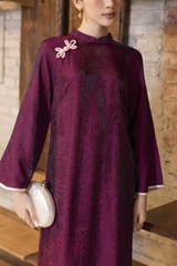 SWANLAKE | Áo Dài Tết Cách Tân Nữ Vải Gấm Cổ Trụ Tay Dài Rộng Dáng Suông Truyền Thống L13330LW01