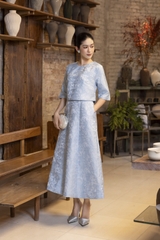 SWANLAKE | Váy Đầm Maxi Nữ Vải Gấm Hoa Tafta Cổ Tròn Tay Lỡ Có Túi Sang Trọng Đi Tiệc D13378LW01