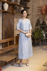 SWANLAKE | Váy Đầm Maxi Nữ Vải Gấm Hoa Tafta Cổ Tròn Tay Lỡ Có Túi Sang Trọng Đi Tiệc D13378LW01