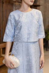 SWANLAKE | Váy Đầm Maxi Nữ Vải Gấm Hoa Tafta Cổ Tròn Tay Lỡ Có Túi Sang Trọng Đi Tiệc D13378LW01