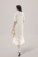 Váy Đầm Nữ Tay Ngắn Cổ Sơ Mi Vải Tơ Phối Ren Sọc Ngang Có Túi Công Dở Dạo Phố D13017LW01