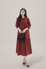 SWANLAKE | Váy Đầm Nữ Maxi Đuôi Cá Xếp Tầng Tay Lỡ Cổ Tròn Vải Xô Tăm Dự Tiệc Công Sở D13051LW01