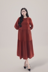 SWANLAKE | Váy Đầm Nữ Maxi Đuôi Cá Xếp Tầng Tay Lỡ Cổ Tròn Vải Xô Tăm Dự Tiệc Công Sở D13051LW01