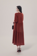 SWANLAKE | Váy Đầm Nữ Maxi Đuôi Cá Xếp Tầng Tay Lỡ Cổ Tròn Vải Xô Tăm Dự Tiệc Công Sở D13051LW01