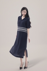 Váy Đầm Nữ Tay Ngắn Cổ Sơ Mi Vải Tơ Phối Ren Sọc Ngang Có Túi Công Dở Dạo Phố D13017LW01