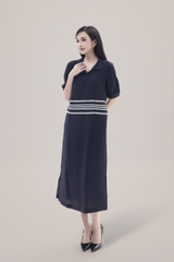 Váy Đầm Nữ Tay Ngắn Cổ Sơ Mi Vải Tơ Phối Ren Sọc Ngang Có Túi Công Dở Dạo Phố D13017LW01