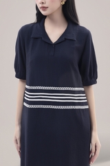 Váy Đầm Nữ Tay Ngắn Cổ Sơ Mi Vải Tơ Phối Ren Sọc Ngang Có Túi Công Dở Dạo Phố D13017LW01