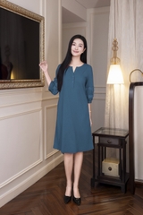 SWANLAKE | Váy Đầm Nữ Suông Cổ Trụ Cài Nút Vải Linen Tay Lỡ Phồng Thêu Hoa Phối Lưới Công Sở D12815LW01