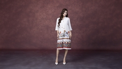 SWANLAKE | Váy Đầm Nữ Midi Tay Lỡ Cổ Sơ Mi Vải Lụa Dày In Hoa Có Túi Công Sở Dạo Phố D13263LW01