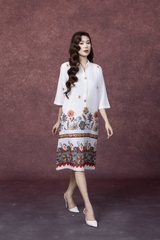 SWANLAKE | Váy Đầm Nữ Midi Tay Lỡ Cổ Sơ Mi Vải Lụa Dày In Hoa Có Túi Công Sở Dạo Phố D13263LW01