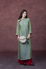 SWANLAKE | Áo Dài Tết Cách Tân Nữ Vải Gấm Cổ Trụ Tay Dài Rộng Dáng Suông Truyền Thống L13330LW01