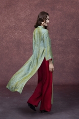 SWANLAKE | Áo Dài Tết Cách Tân Nữ Vải Gấm Cổ Trụ Tay Dài Rộng Dáng Suông Truyền Thống L13330LW01