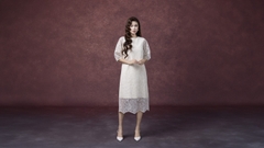 SWANLAKE | Váy Đầm Nữ Midi Suông Vải Phối Ren Thêu Hoa 2 Lớp Cổ Tròn Tay Bí Lỡ Dạo Phố D13351MW01