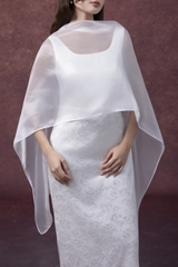 SWANLAKE | Váy Đầm Maxi Nữ Vải Lụa Gấm Phối Choàng Tơ Xẻ Tà Nhấn Eo Sát Nách Đi Tiệc D13329LW01