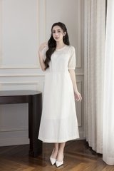SWANLAKE | Váy Đầm Nữ Maxi Suông Vải Cotton Phối Ren Thêu Hoa Đục Lỗ 2 Lớp Có Túi Dạo Phố D13076LW01