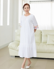 Đầm Trung Niên Phom Suông Linen Maxi Thêu Họa Tiết - D11490/1
