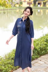 Đầm Thường Ngày Phom Suông Linen Maxi Thêu Họa Tiết - D11495/ 9