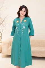 Đầm Thường Ngày Phom Suông Taffta Qua Gối Thêu Họa Tiết - D12044/1