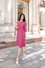 Đầm Thường Ngày Phom Suông Tơ Cotton Qua Gối Xếp Ly - D12112/1