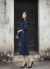 SWANLAKE | Váy Đầm Midi Nữ Phom Suông Cổ Tròn Tay Lỡ Thêu Hoa Chất Vải Linen Đi Tết Dự Tiệc D13232LW01