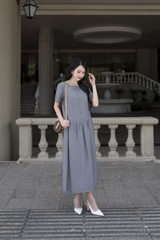 SWANLAKE | Váy Đầm Maxi Nữ Suông Trơn Đính Nút Bọc Tơ Cát Eo Hạ Xếp Ly Cổ Tròn Có Túi Công Sở D12835LW01