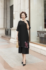 M Collection | Váy Đầm Trung Niên Tặng Mẹ Phom A Hai Lớp Cổ Tròn Tay Lỡ Chất Liệu Xốp Hàn Thêu Hoạ Tiết - D12311LW01