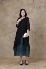 SWANLAKE | Váy Đầm Maxi Suông Nữ Xẻ Tà Tay Lỡ Cổ Tròn Vải Tơ Dập Ly Cao Cấp Đi Tiệc Công Sở D13235LW01