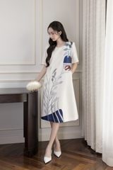 SWANLAKE | Váy Đầm Nữ Phom A Cổ Tròn Tay Ngắn Lụa Dày In Hoa Sang Trọng Đi Tiệc Công Sở D13067LW01